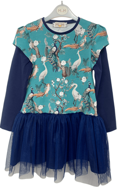 Zila kleita ar putniem